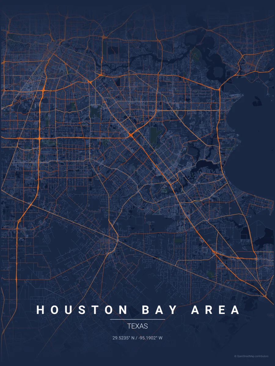 Street map of the Houston Bay Area centered on Friendswood, Texas, showing the communities RESC Realty Group serves